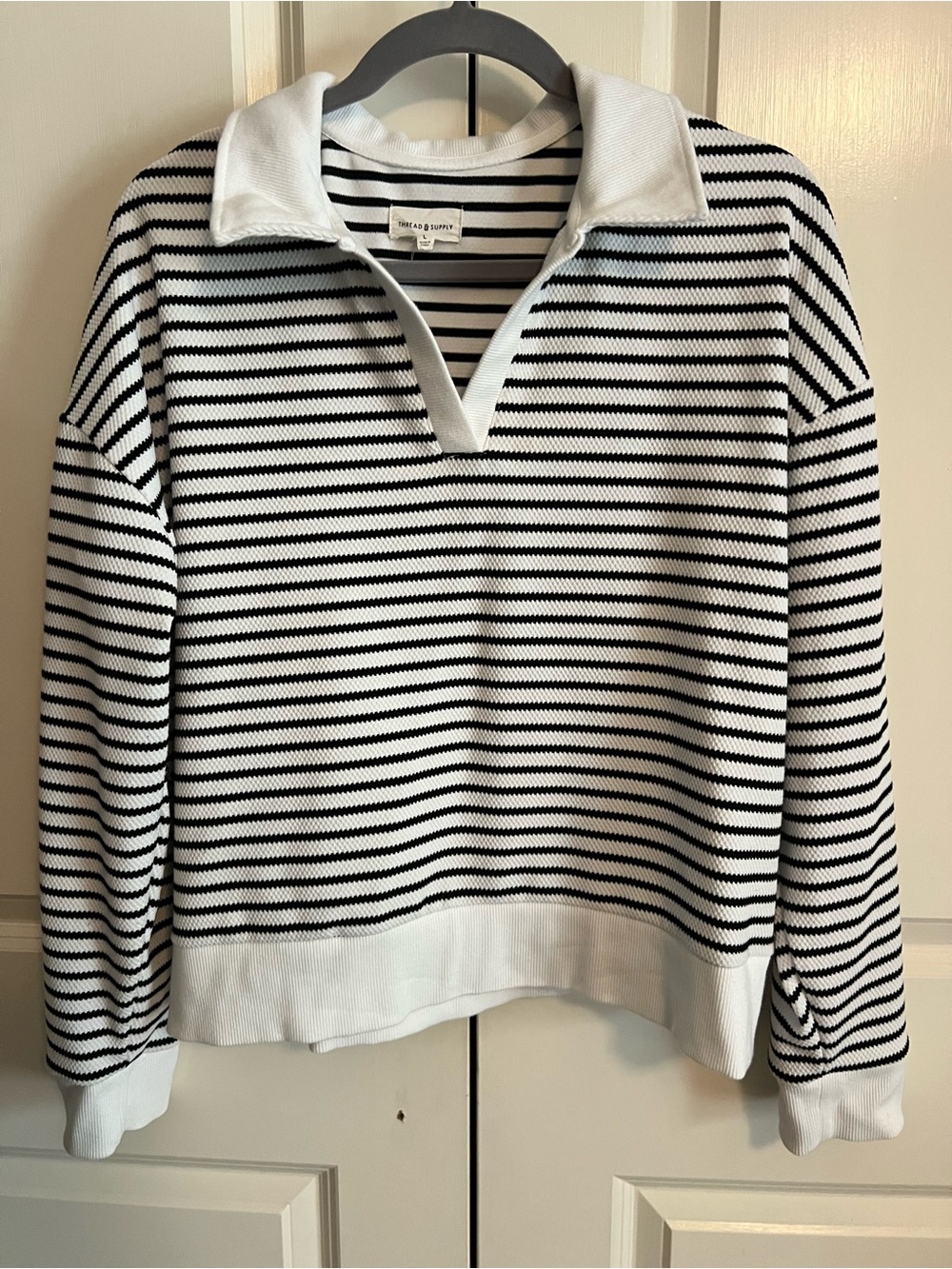 Striped Collared Pullover sweatshirt  White and Black